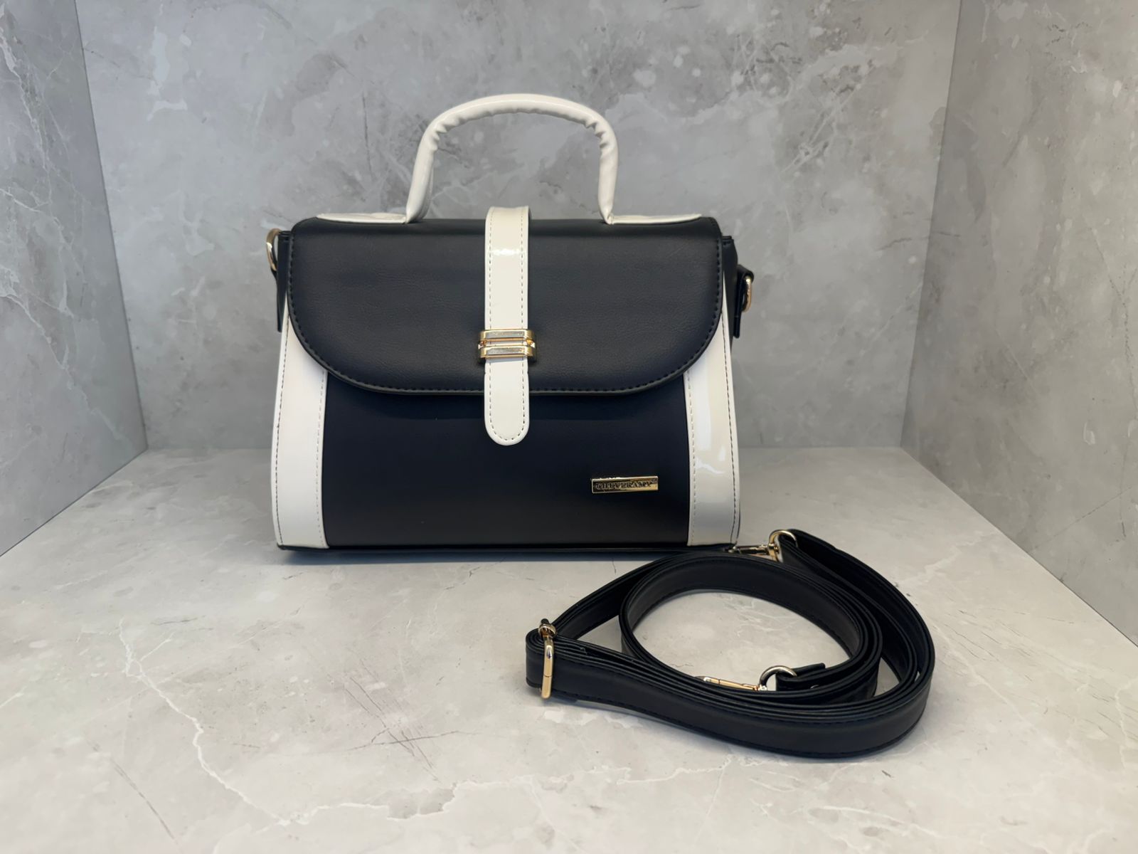Bolsos Satchel Mediano Negro-Blanco