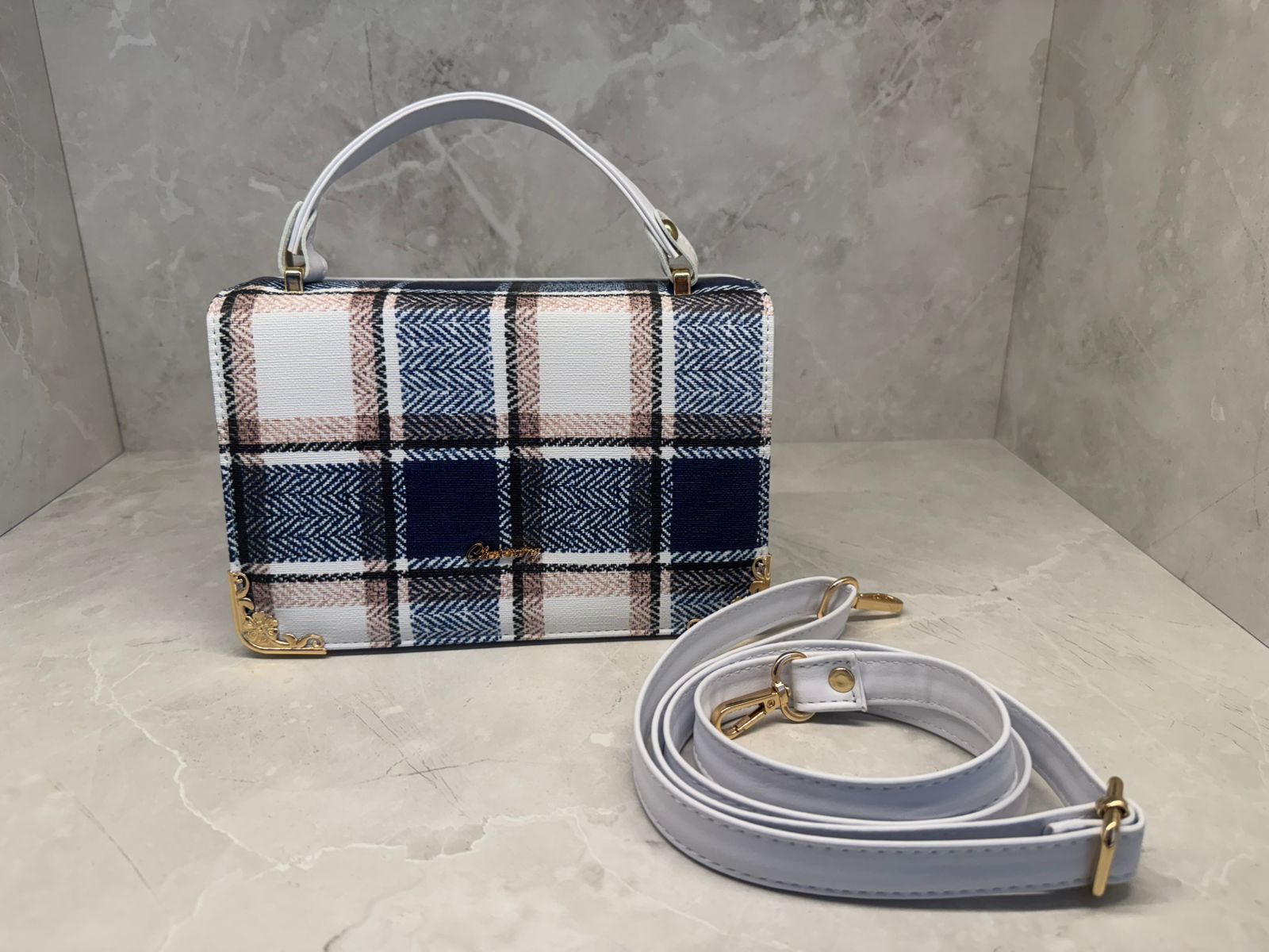 Bolso Satchel Estampado a Cuadros